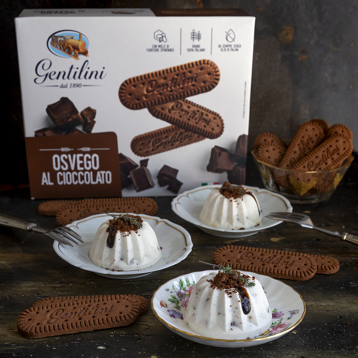 Panna cotta al gorgonzola con Osvego al cioccolato
